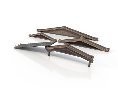 Architectural Wooden Structural Brackets With Triangular Trusses For Building Supports 3d model
