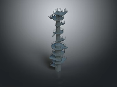 Scenic Landscape With Modern Spiral Tower Structure Featuring Multiple Platforms And Stairs 3d model
