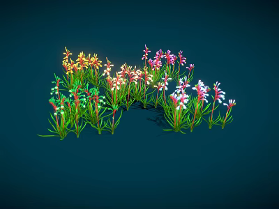Vibrant Plants With Colorful Small Flowers And Green Leaves On Dark Blue Background 3d model