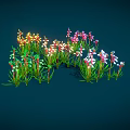Vibrant Plants With Colorful Small Flowers And Green Leaves On Dark Blue Background
