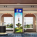 Modern Showroom Featuring Arched Doorways Wooden Bookshelves Green Plants And Large Windows