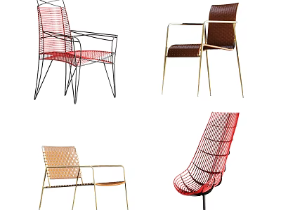 Stylish Modern Accent Chairs Featuring Various Styles Metal Frames And Woven Details 3d model
