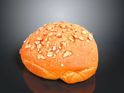 Freshly Baked Golden Round Bread Topped With Crunchy Oat Flakes And Soft Texture 3d model