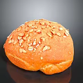 Freshly Baked Golden Round Bread Topped With Crunchy Oat Flakes And Soft Texture