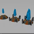 Three Crystal Pedestals With Red And Yellow Steps And Metal Decorations