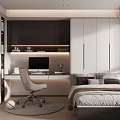 Modern Tatami Bedroom Interior Design With Desk Computer And Wardrobe 3d model