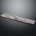 Long Strip Shaped Ancient Bronze Artifact With Carved Patterns Under Focused Lighting On Dark Background