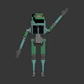 Turquoise Mechanical Robot Character With Red Head Light And Raised Arm