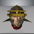 Warrior Character With Golden Helmet Red Trim And Facial Features 3D Model Design
