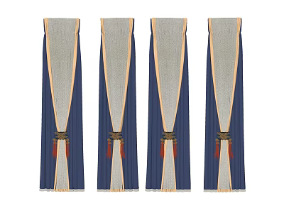 Elegant Blue And Gray Curtain Panels With Tassel Tiebacks And Striped Design 3d model