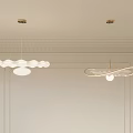 Modern Interior With Cloud Shaped And Circular Ring Chandeliers On White Decorative Walls 3d model