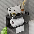 Black Bathroom Wall Shelf with Toilet Paper Roll Tissues Phone Watch and Reed Diffuser
