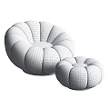 Two Pumpkin Shaped Beige Fabric Leisure Chairs With Golden Metal Base