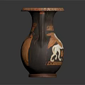 Ancient Red And Black Amphora Vase With Winged Horse Design And Ornate Rim