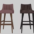 Stylish Pink And Brown Upholstered Bar Stools With Ribbed Design And Wooden Legs