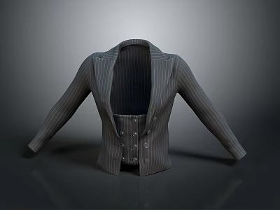Fashionable Striped Blazer Featuring Corset Style Front And Structured Tailored Design 3d model