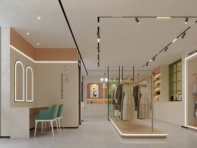 Modern Women's Clothing Store Interior With Dresses And Fitting Area 3d model