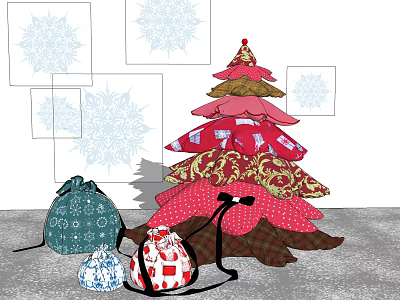 Christmas Themed Decorative Ornament Set With Tree Shaped Design Small Bags And Snowflake Patterns 3d model