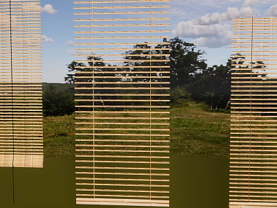 Bamboo Blinds View Of Green Grassland Trees Blue Sky And White Clouds 3d model