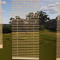 Bamboo Blinds View Of Green Grassland Trees Blue Sky And White Clouds