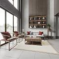 Modern Reception Interior Design With Stone Countertop Desk And Large Windows Natural Light