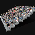 Crowd of Diverse People Figurines in Staircase Tiered Display Setup with Various Poses and Outfits