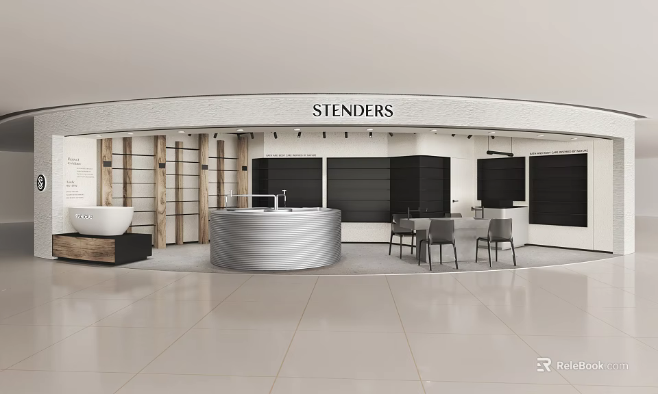Stenders Modern Store With Reception Counter Chairs And Display Areas 3d model 