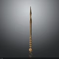 Handcrafted Wooden Ancient Weapon Spear With Spiral Carved Shaft And Decorative Base