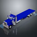 Blue Flatbed Truck With White Cab And Long Flatbed Shiny Surface 3D Rendering
