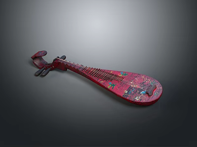 Traditional Red Pipa With Intricate Patterns For Home Living Decoration 3d model