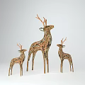 Decorative Deer Figurine Set Made Of Wooden Strips With Large And Small Sizes