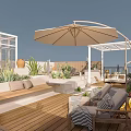 Roof Garden With White Pergola Outdoor Dining Table Chairs And Cacti Succulents