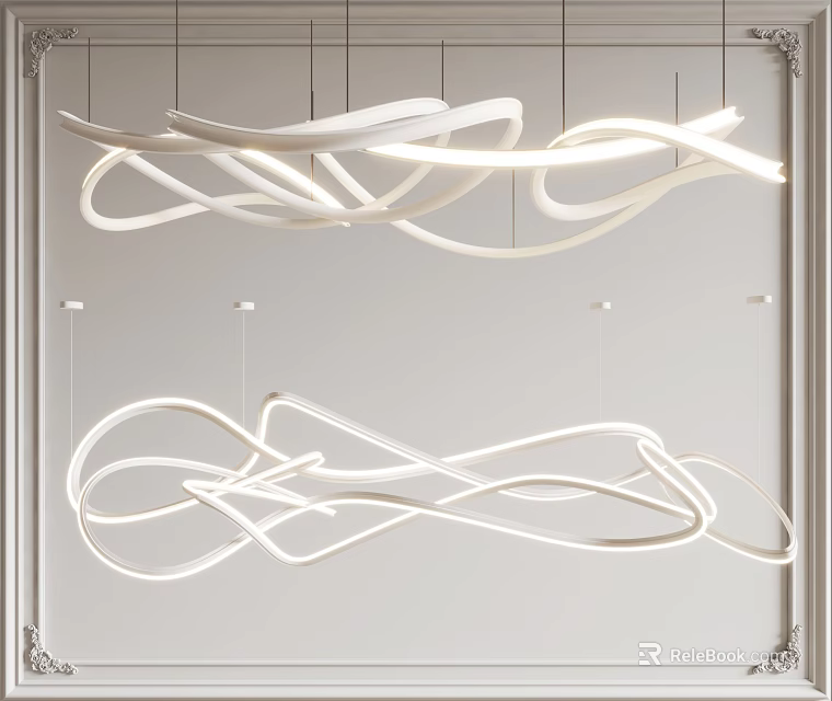 Elegant Modern Curved Twisted LED Chandelier With Sleek Design For Interior 3d model 