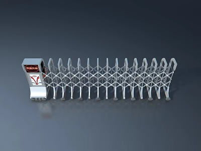 Silver Swing Door Design With Control Box And Red Y Logo Structure 3d model