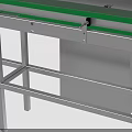 Automated Industrial Conveyor System With Green Belts And Metal Frame Structure