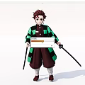 Anime Game Character With Brown Hair Green Black Coat White Belt Holding Two Swords