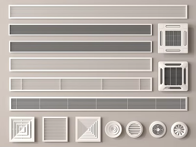 Different Types of Air Conditioner Vents with Rectangular Square Circular Grille Designs 3d model