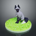 Low Poly Fox Character Sitting On Grassy Circle With Small Flowers