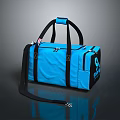 Stylish Blue Duffel Bag with Black Handles Shoulder Strap and White Logo Design