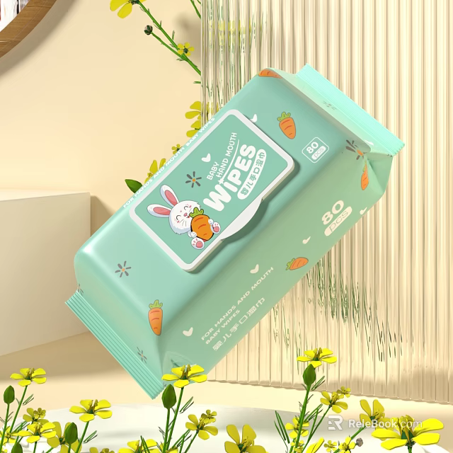 Soft Rabbit Design Carrot Print Daily Use Wipes 80 Sheets Package 3d model 