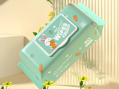 Soft Rabbit Design Carrot Print Daily Use Wipes 80 Sheets Package 3d model