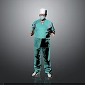 Man in Green Surgical Scrubs With White Cap Mask and Blue Gloves Holding Hands Out