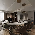 Modern Living and Dining Room Interior With White Sofa Coffee Table TV Fireplace Dining Table