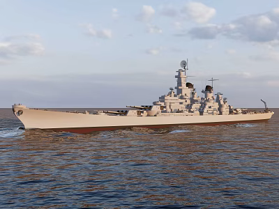 Battleship Sailing On The Sea With Sky Background 3d model