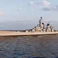 Battleship Sailing On The Sea With Sky Background 3d model