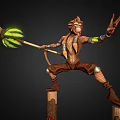 Game Movie Monkey Character With Glowing Green Staff Standing On Wooden Stumps Making Victory Sign
