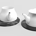 Elegant White Ceramic Tea Set with Teapots and Black Marble Trays 3d model