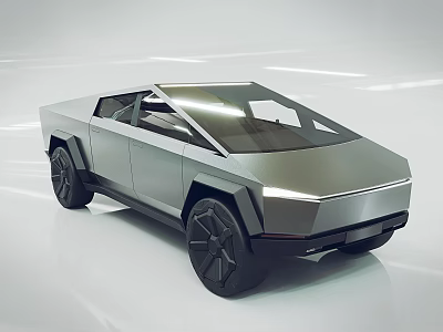 Futuristic Silver Pickup Truck Concept With Sleek Design And Large Wheels 3d model
