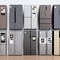 Modern Refrigerators in Various Styles and Different Colors Displayed in a Row 3d model