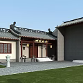 Traditional Chinese Ancient Architecture With Carved Eaves Plaque Courtyard Lawn And Stone Steps